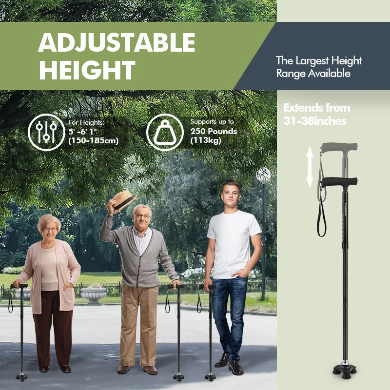 Kinggear Adjustable Folding Walking Canes 4section Aluminum Foldable