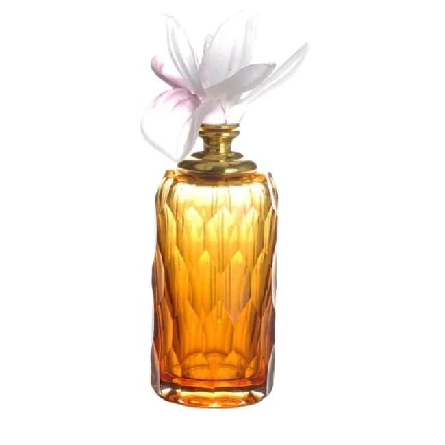 Crystal Art Glass Luxury Perfume Bottle With Flower Cap Accept Logo Engraving Wedding Giveaways