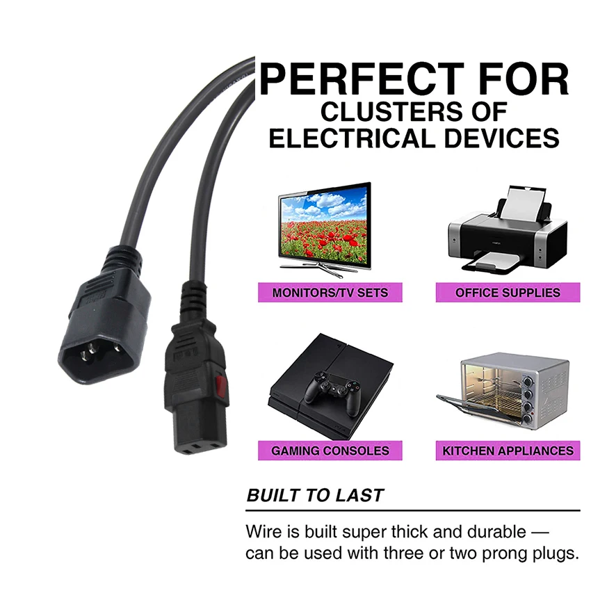 KUNCAN 10A 18AWG IP11 Computer Power Extension Cords IEC-320 C14 to IEC ...