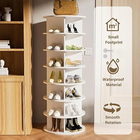 Revolving Vertical Handbag Shoe Organizer Rotate Shoes Closet 7 Tier Spinning Shoe Display Tower for Wardrobe