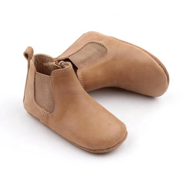 Top-Level Waxed Leather Soft Sole Brown Baby Indoor Shoes Baby Chelsea Ankle Boots