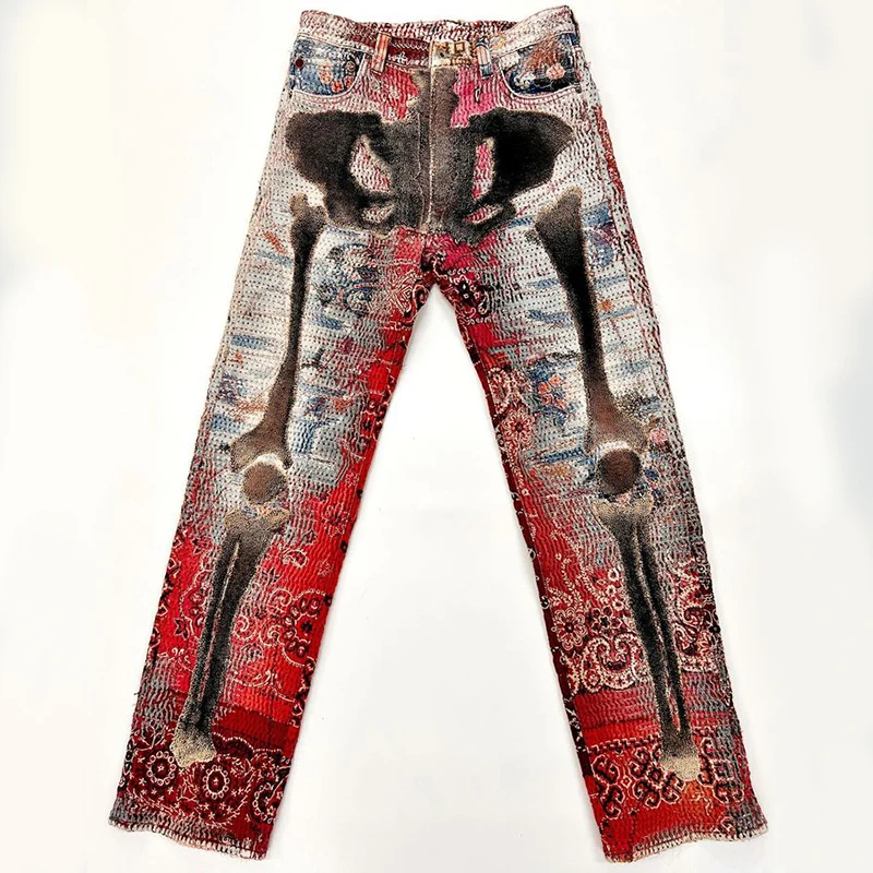 DiZNEW Two Custom Jeans Set Washed Printed Denim Jacket Set Jeans Set Clothes Men Jeans