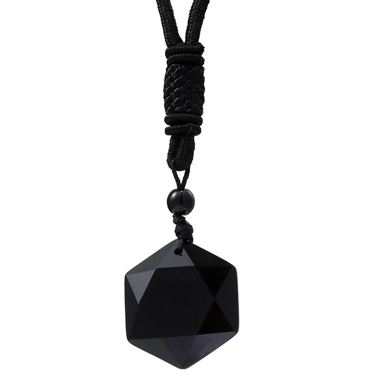 Obsidienne Pendentif Hexagramme Étoile Cristal Collier Bijoux de Mode pour  Hommes Pierre d'Énergie Naturelle pour Anniversaires Type de Chaîne
