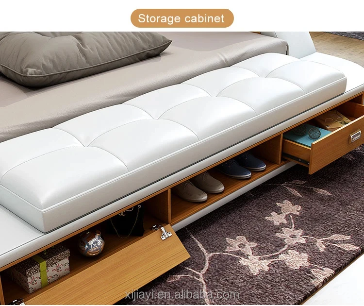 Hot Smart Leather Bed With Storage With Massage Function Bed With Usb ...