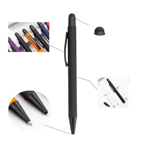 Wholesale Black Metal Ballpoint Pen With Press Touch Screen Printed Logo Customized for Stylus Table Phone
