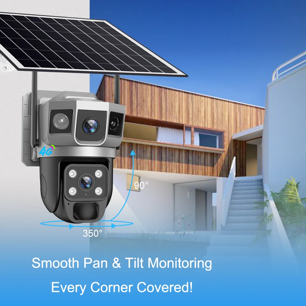 Telecamera Di Sicurezza Solare PTZ 4K – Wireless Esterna Con Visione 360°, Notturna A Colori, Batteria 8000mAh E Pannello Solare, Impermeabile IP66