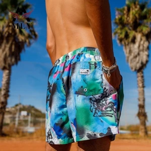 New Style Sublimation Printed Male Beach Swim Shorts Mens Waterproof Farinc Swim Trunk