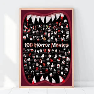 100 Horror Movies Scratch Off Poster With Scratching Tool,Bucket List Collection ,Halloween Horror Movie Gifts Fluorescent Ink