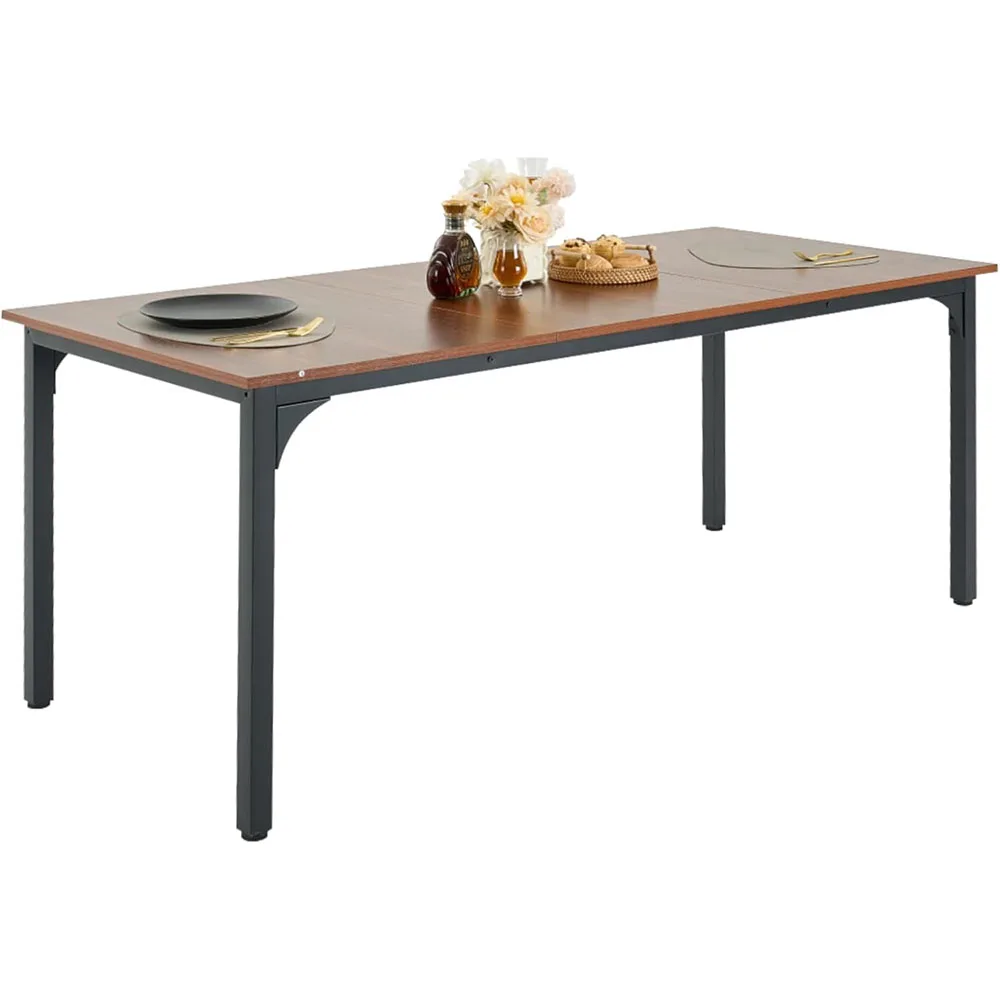 Modern Rustic Rectangle Dining Table Wood & Metal Construction Iron Legs 6-8 Person Durable Home Dining Furniture
