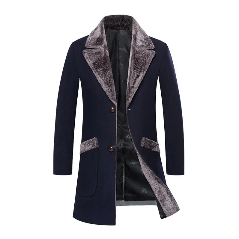 High Quality Male Fleece Overcoat Men's Coat Woolen Coats Jacket with Fur Collar Thick Warm Slim Mid Long Winter Wool_voghion.com
