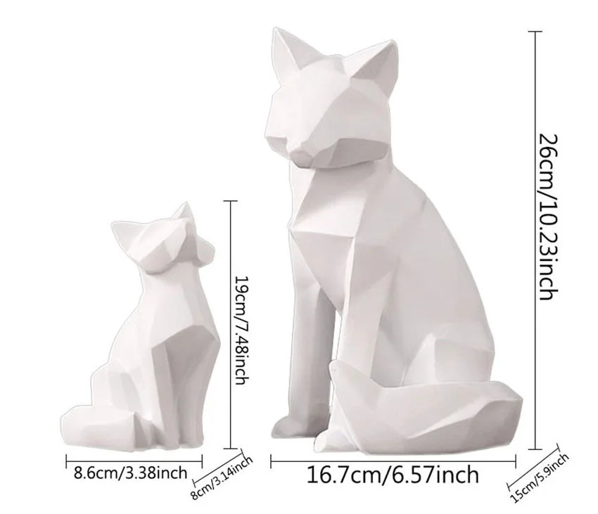 Simple White Abstract Geometric Fox Sculpture Modern Home Decorations Ornaments 
