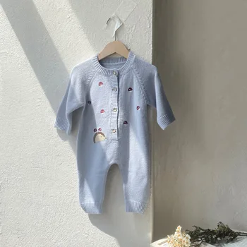 Autumn and Winter Newborn Baby Clothes Fashionable Sweater Jumpsuit Boys Romper Girls Mushroom Knitted Baby Jumpsuit
