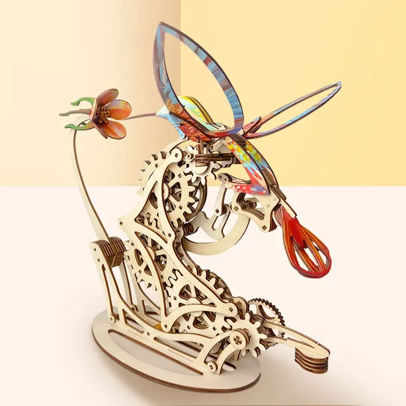 Dynamic Mechanical Hummingbird Ornaments DIY Handmade Graffiti Toy Assembly Model Wooden 3D Puzzle Wholesale