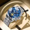 3 cadrans bleus bracelet argenté