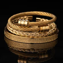 Fashion Braided Bracelet Set Stainless Steel Roman Numeral Bracelet Chain Cross Bracelet Set for Men