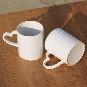 11 oz White  Ceramic American Mug With Heart Shaped Handle Sublimation Coffee Mug With Custom Logo