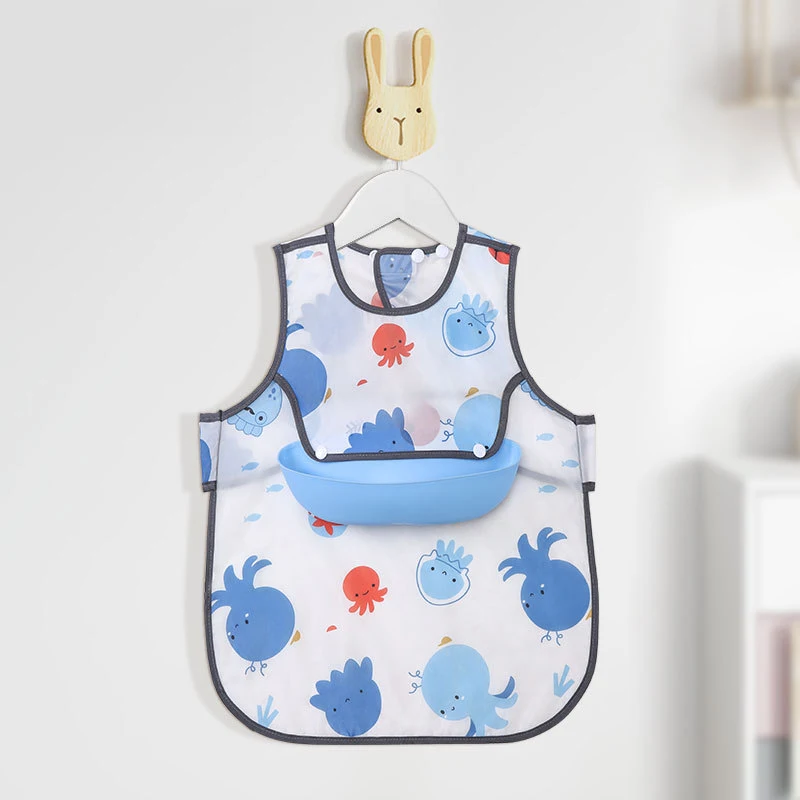 Waterproof detachable Baby Bibs Infant Toddler  Feeding Bib With Food Catcher Easy Clean & Washable Baby Art smock supplier