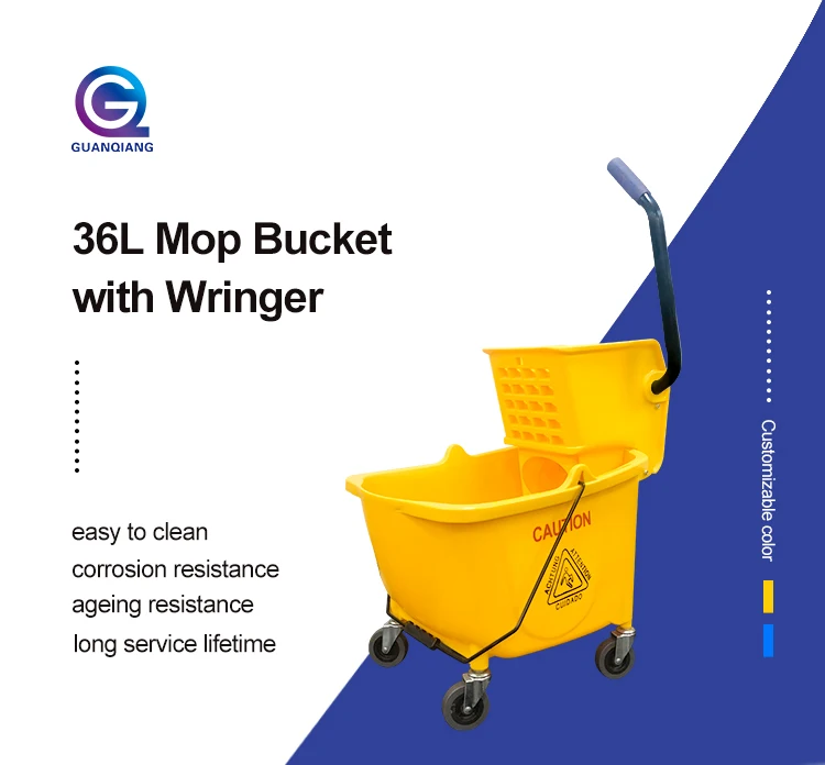 36l Commercial Yellow Mop Bucket And Wringer For Restaurant Plastic