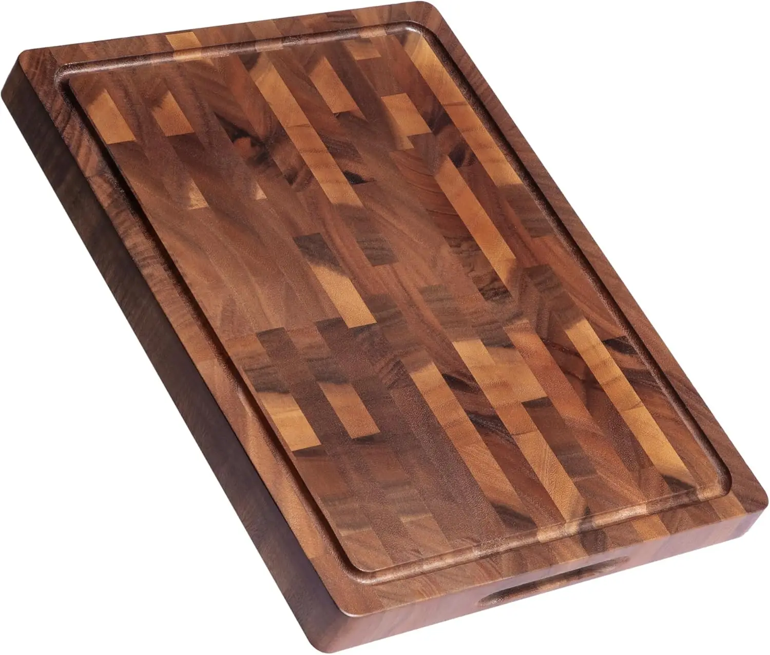 Wholesale Walnut Wood Cutting Board End Grain Wooden Chopping Board with Handle Double Sided for Kitchen Charcuterie