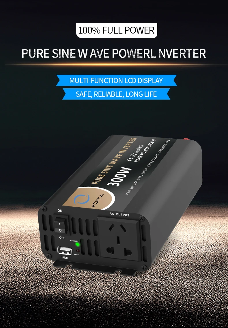 RS PRO Pure Sine Wave 300W Power Inverter, 12V Input, 230V Output