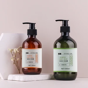 Customized 300ml 500ml Plastic PET Cylinder Empty Bottles Amber Green Press Pump for Hand Sanitizer Shampoo Support Custom Logo