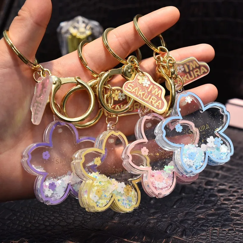 Acrylic Quicksand Cherry Blossom Keychain - Promotional Gift