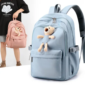 In Stock Cute Cartoon 3d Girls push doll school bags waterproof nylon premium schoolbags boys with bear new model 2024