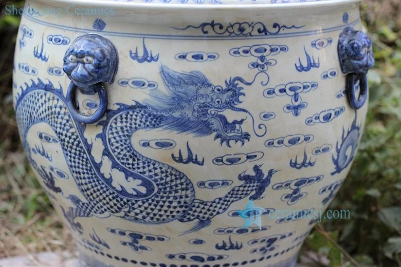 RZFH03-C Hand Paint Blue and White Flying Dragon Pattern Ceramic Large Garden Flower Planter