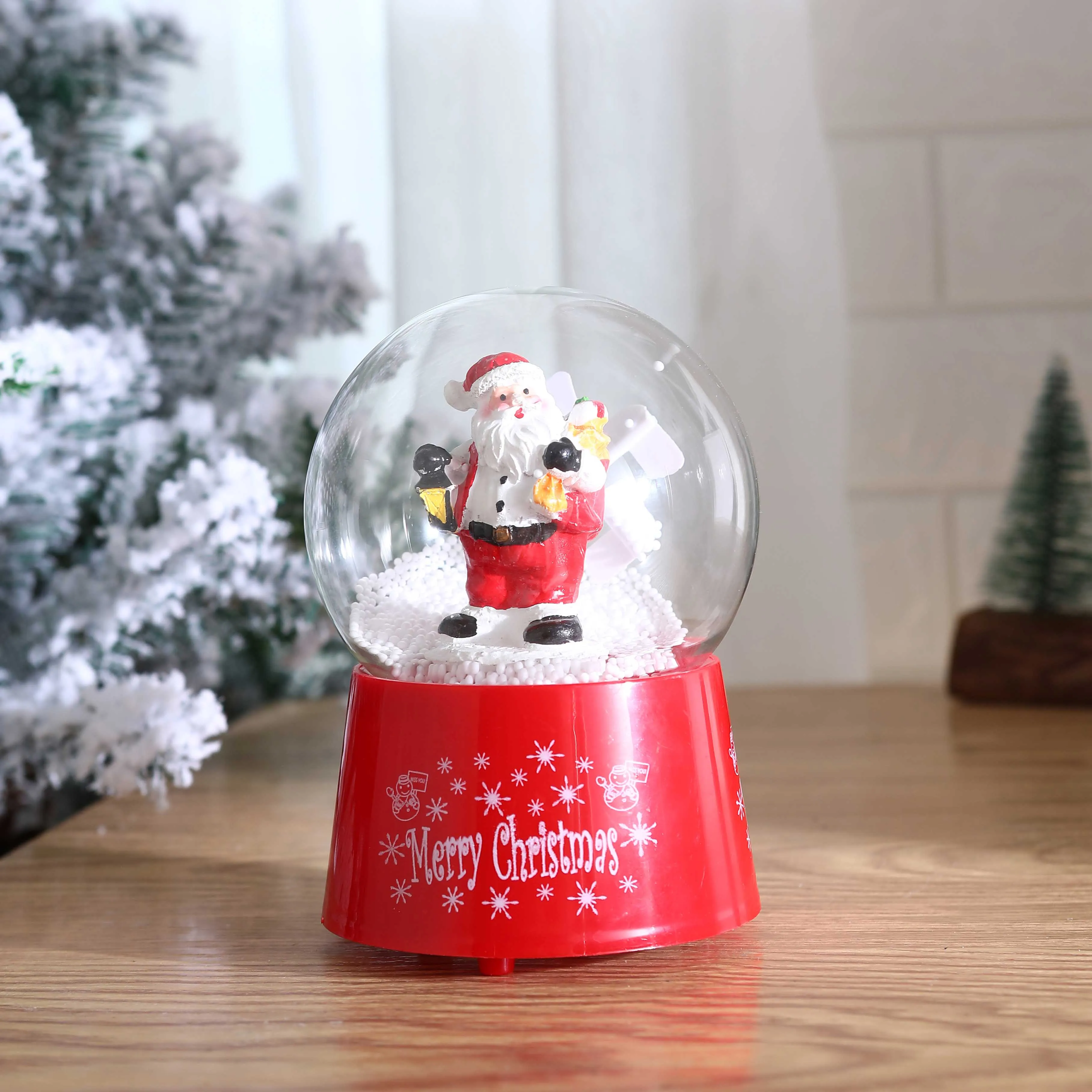 New Illuminated Christmas Crystal Ball Santa Snowman Glass Ball ...