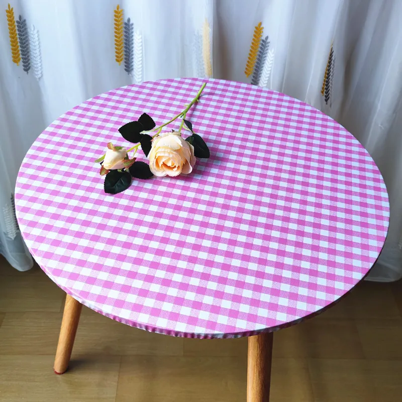 Round Fitted Vinyl Tablecloth with Elastic Edge 100% Waterproof Wipe Clean Christmas PVC Table Cloth Decorative Table Cover