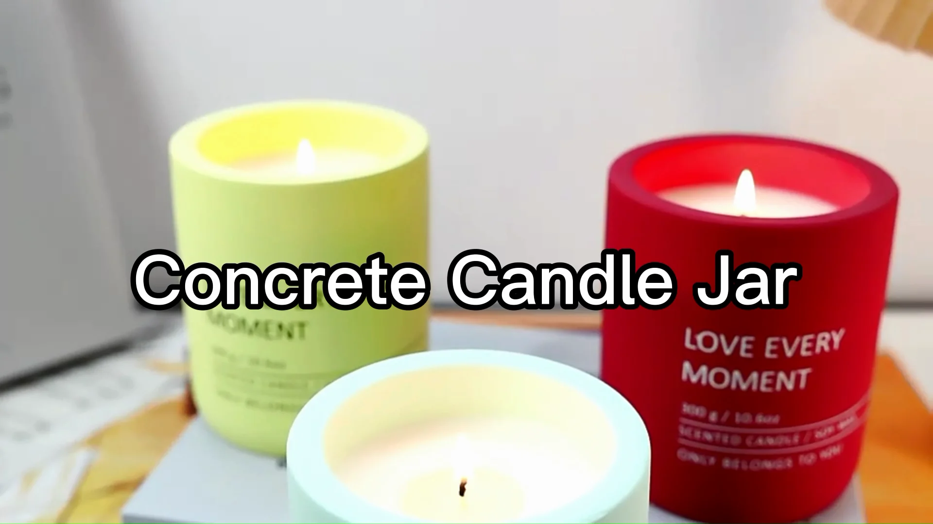 Custom Cylinder Empty Matte Cement Candle Jar Beige White Concrete