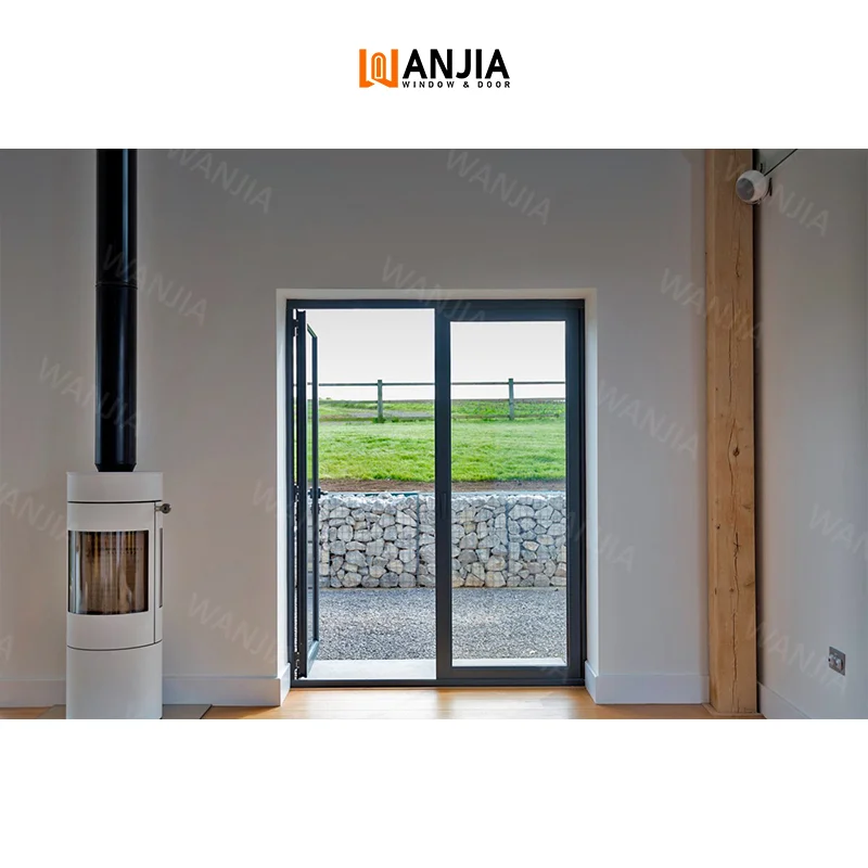 WANJIA Customized Modern Patio Front Entry Door Exterior Glass Aluminum French Door Aluminum Casement Door