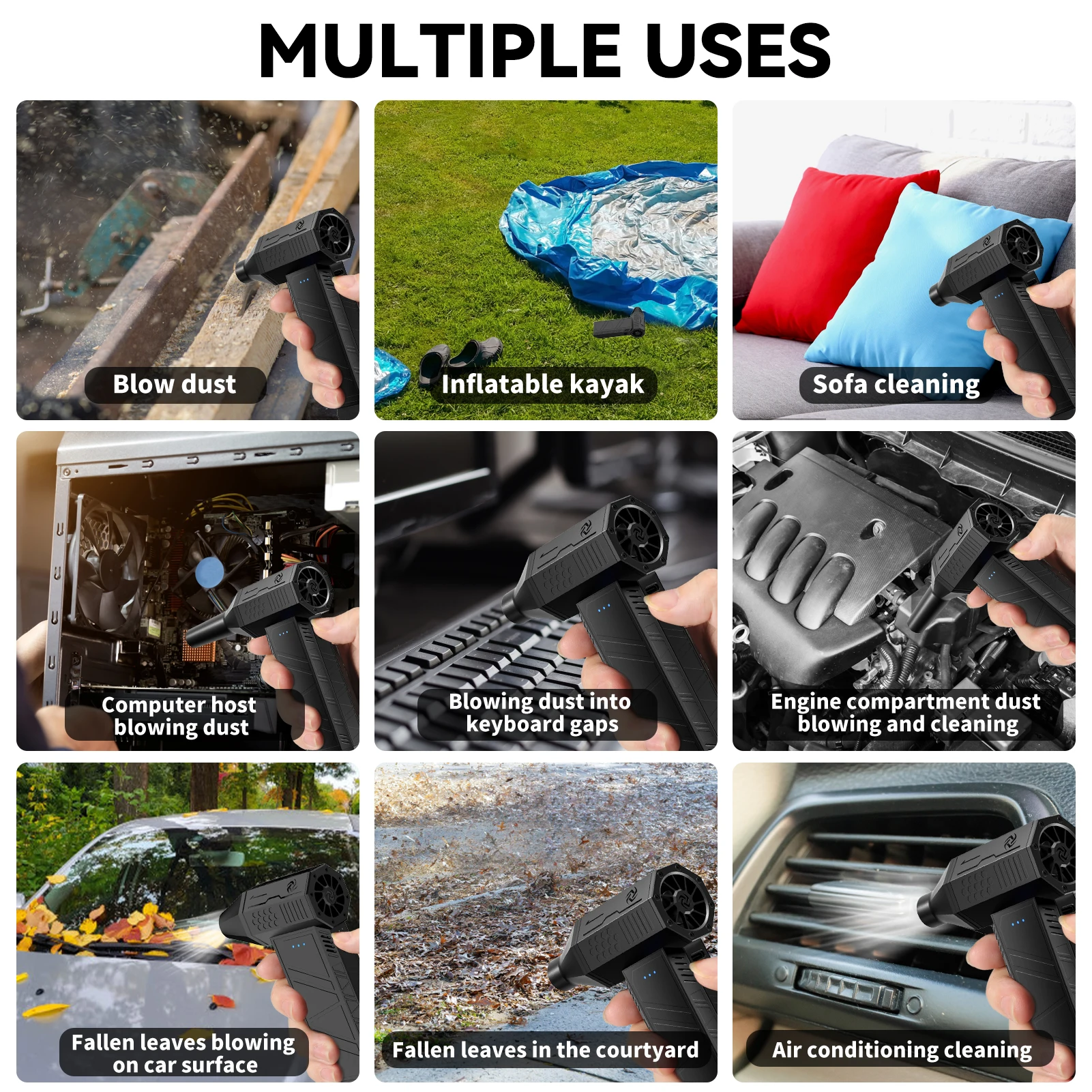 Mini aspiradora de aire potente X3 de 45 m/s, 3 velocidades ajustables, 2 baterías de 2500 mAh, carga tipo C, para teclado, motor de coche, limpieza de patio, UE_voghion.com