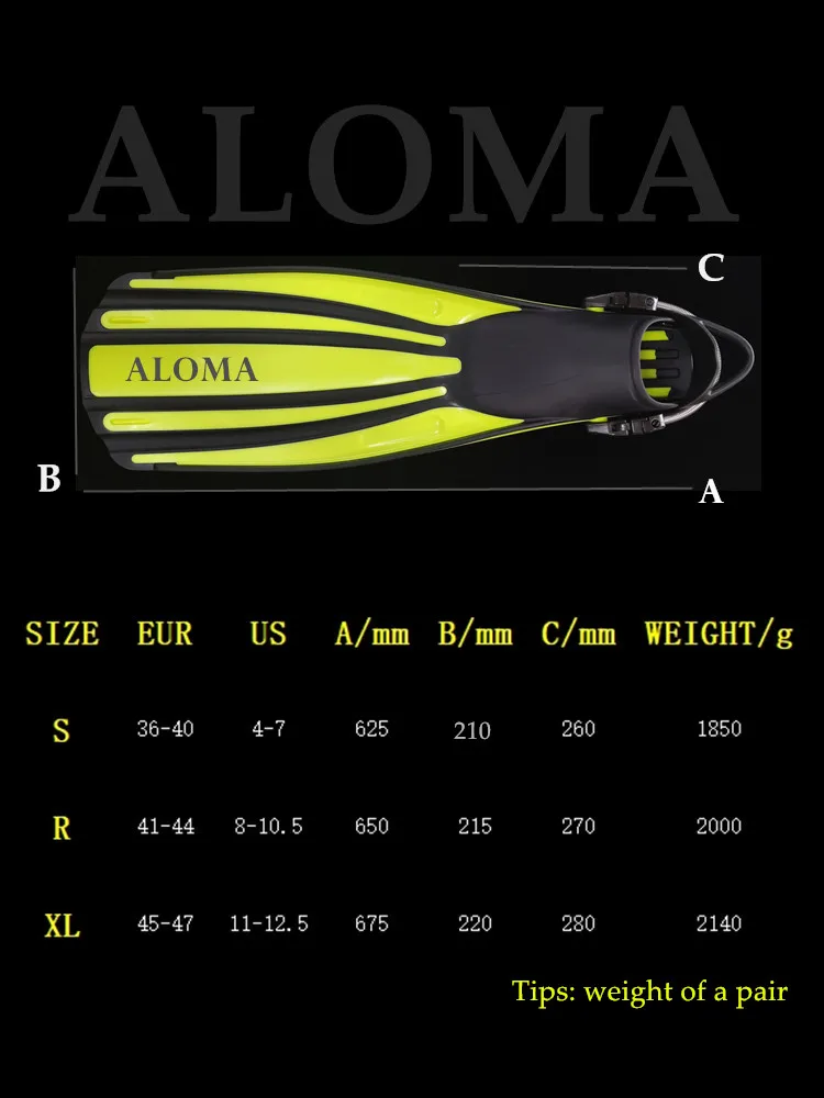 Aloma Hot selling insurance diving flipper adjustable strap firm swim long scuba diving fins factory