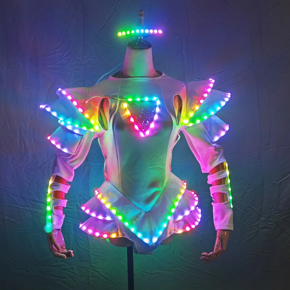 LED Stage Clothes Luminous Robot Costume for Adults Dancerwear Bra Performance Wear for Ballroom Dance