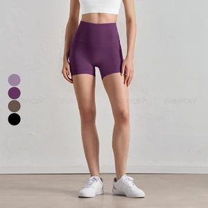 Ladies High Waist Workout Yoga Shorts Fashionable No Camel Toe Sport Fitness Gym Biker Shorts with Elastic Waist Solid Pattern