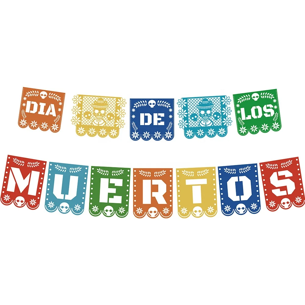 Mexican Felt Banner Picado Banner-Mexican Party Fiesta Felt Banners,Dia de Los Muertos Decorations Party Supplies (Square 2)