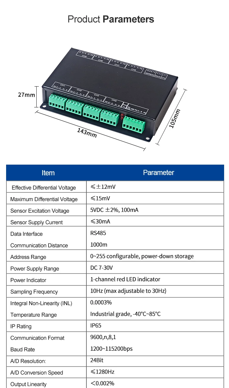 product huaqingjun 8 channel fully isolated weighing transmitter rs485 communication high precision modbus rtu module for smart factory-6