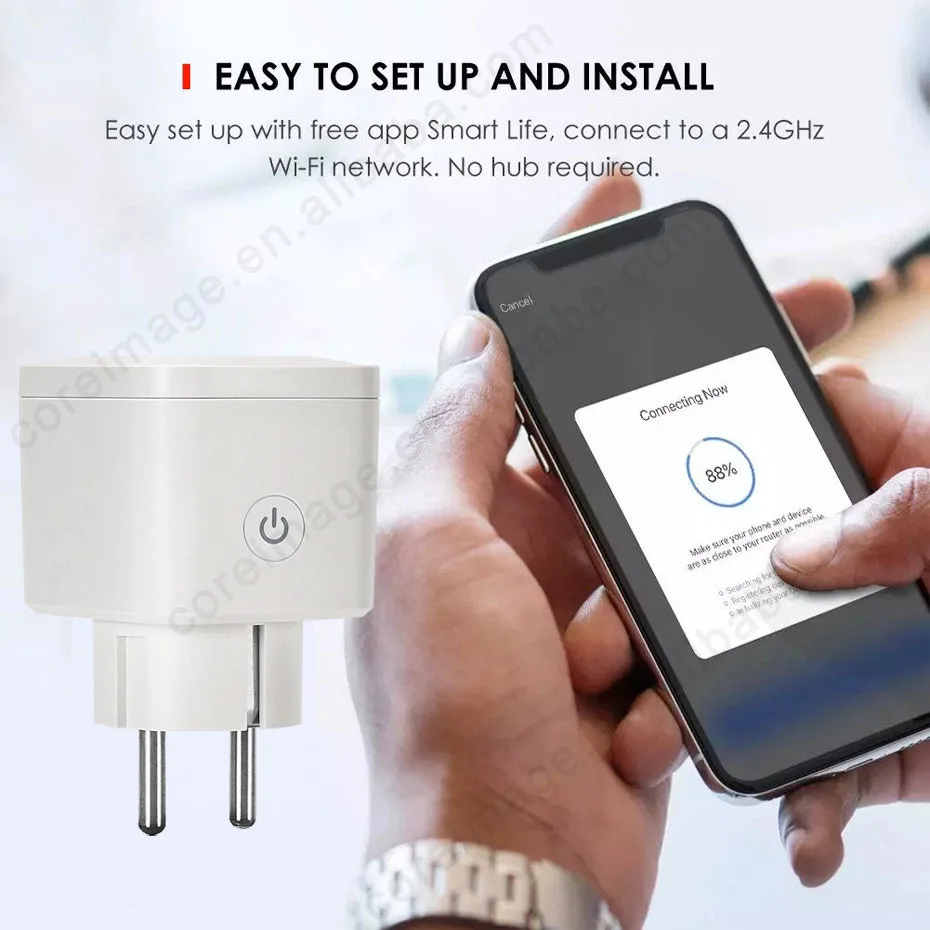 Smart Plug WiFi Socket EU 16A Power Monitor Timing Tuya Smart Life APP  Control