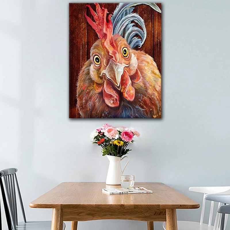 Diy Painting by Numbers Rustic Series Countryside Rooster Farm Village Custom Canvas Oil Painting for Adult Home Wall Decor Gift