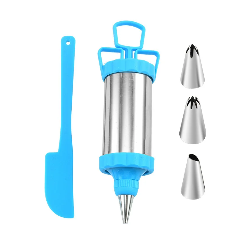 Baking Cake Decorating Set 3pcs Stainless Steel Nozzles and Spatula  Stainless Steel Piping Syringe Gun Set