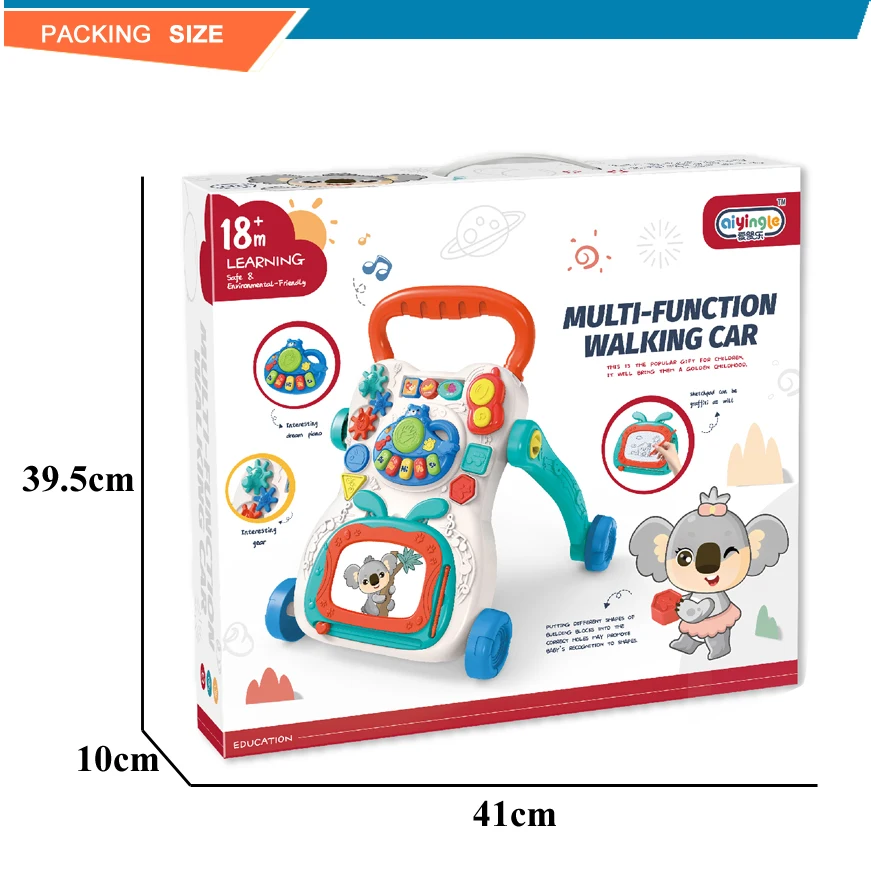 3-in-1 Infant Learning Walker Early Educational Baby Push Stroller with Music Activity Center Plastic Frame