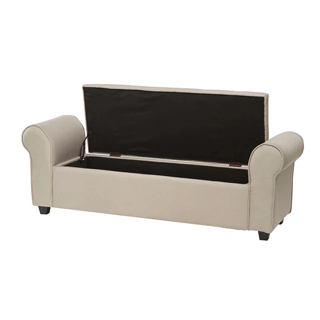 Luxurious Multi Functional Top Quality Living Room Rolled Arm Tufted Fabric Storage Ottoman Bench details