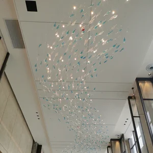 Luxury Modern Blue Glass Crystal Pendant Chandelier LED Long Oval Pendant Light for Dining Room Home & Hotel Decoration