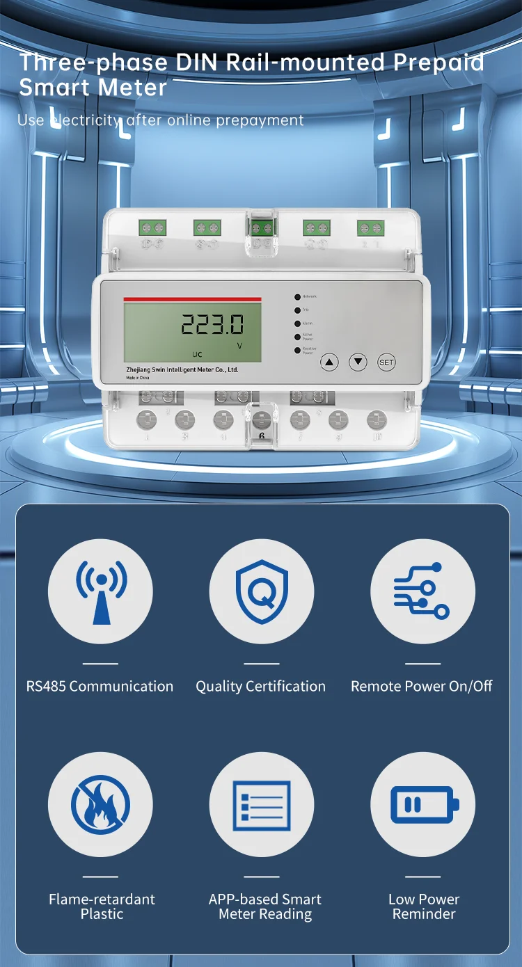 RS485 Communication Din Rail Three-Phase Smart Prepaid Energy Meter ...