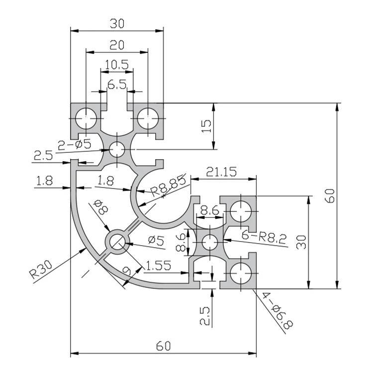 product 6630r t slot aluminium profile extrusion aluminium profile  profile for workbench 3060 corner column aluminum alloy-3