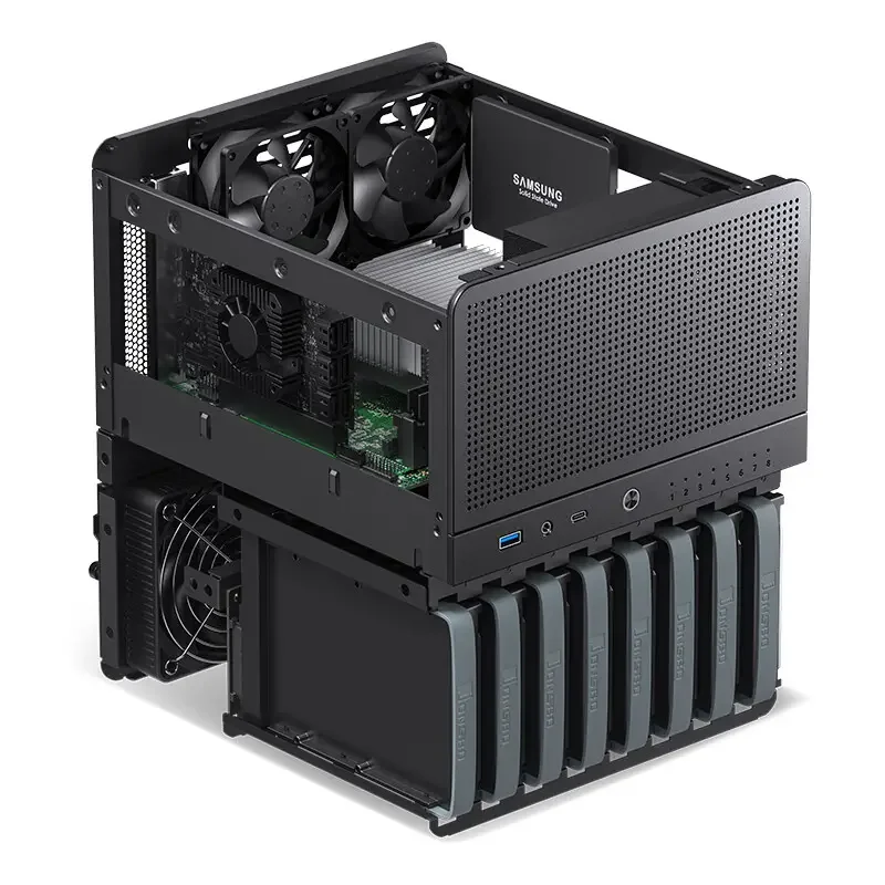 JONSBO Stock Mini-itx N3 NAS Chassis Fans SFX PSU ITX Motherboard with Aluminum HDD Shell 8+1 Bay Dual 100mm BOX 10 PC Case Usb