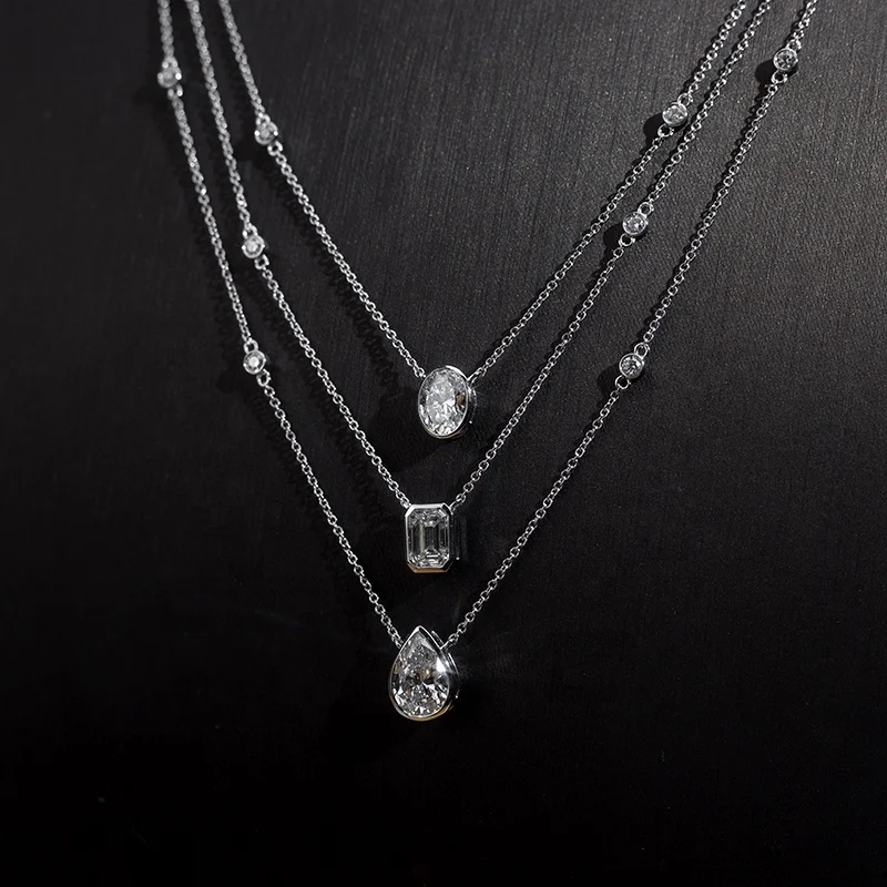 Custom Jewelry 14K White Gold Stones Lab Grown Diamond Necklace Jewelry  Lab Diamond Necklace