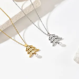 Christmas Theme Plant Shape Pearl Stainless Steel Women's Sporty Necklace Advanced Niche Design  Europe America