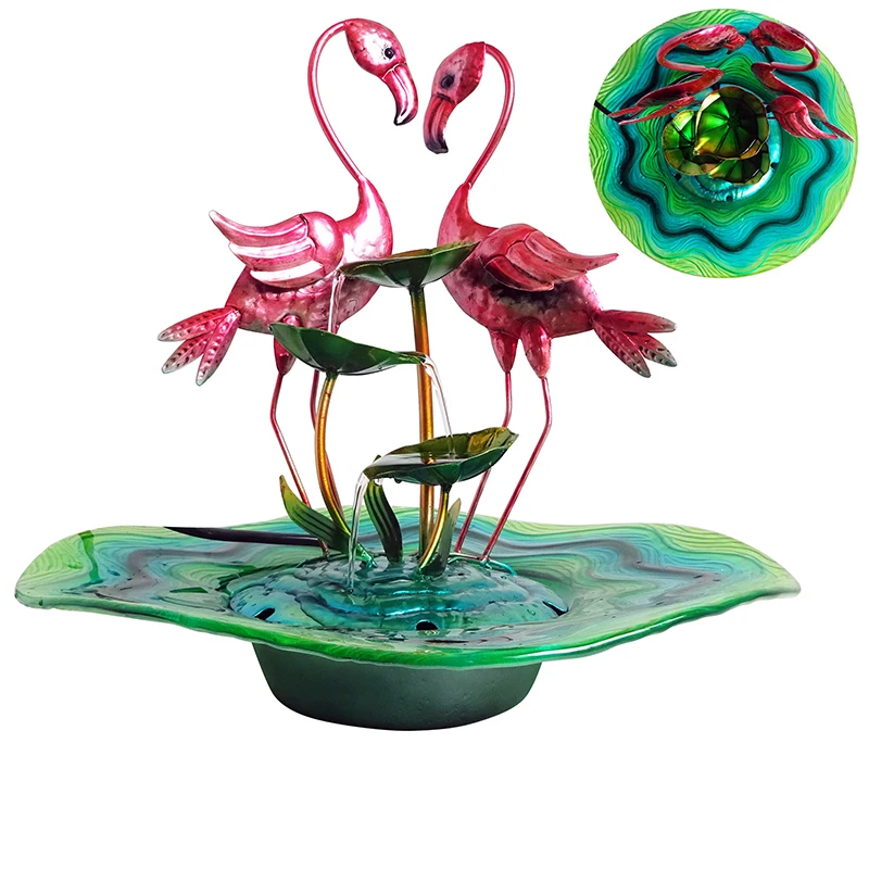 LiffyHome Office  Fused Glass Flamingo Table Top Mini Water Fountain 1